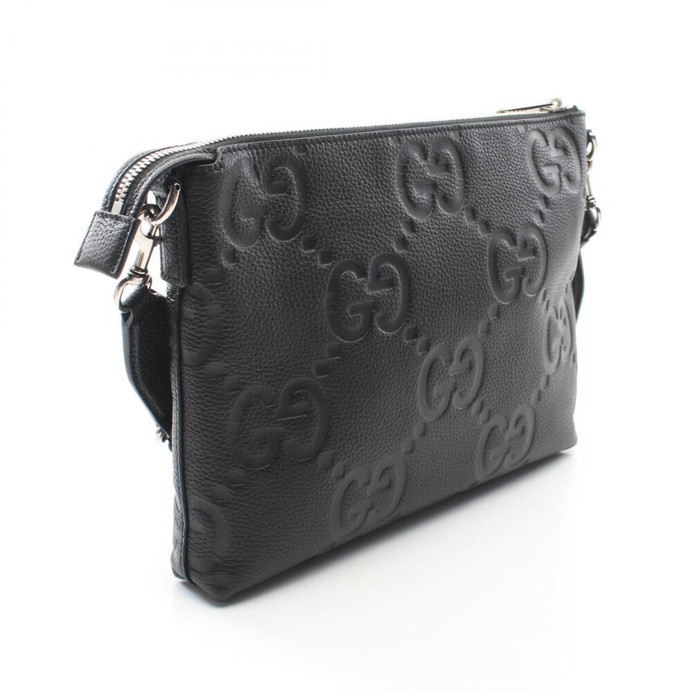 Gucci Bag Leather Messenger Jumbo Shoulder Black GG